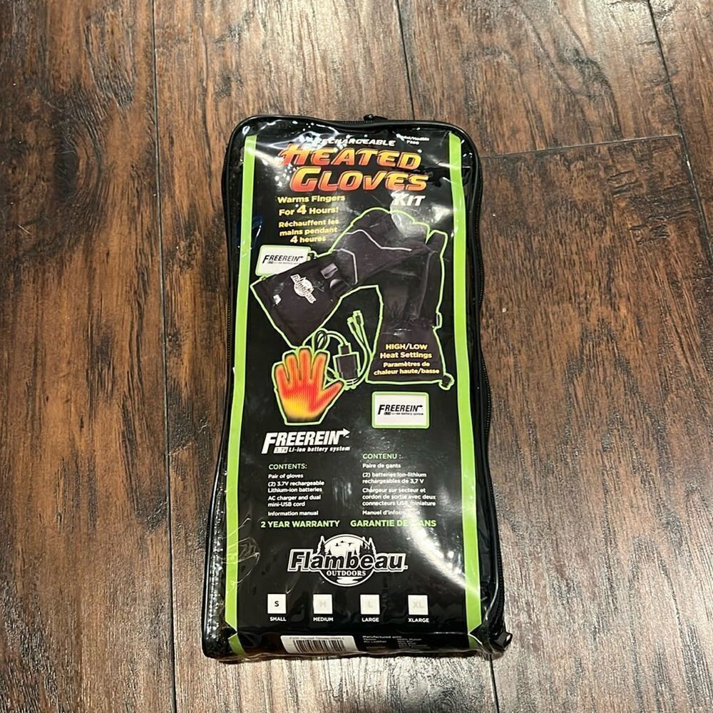 NEW Flambeau Rechargeable Battery Heated Gloves Kit Small Hi Low Settings.